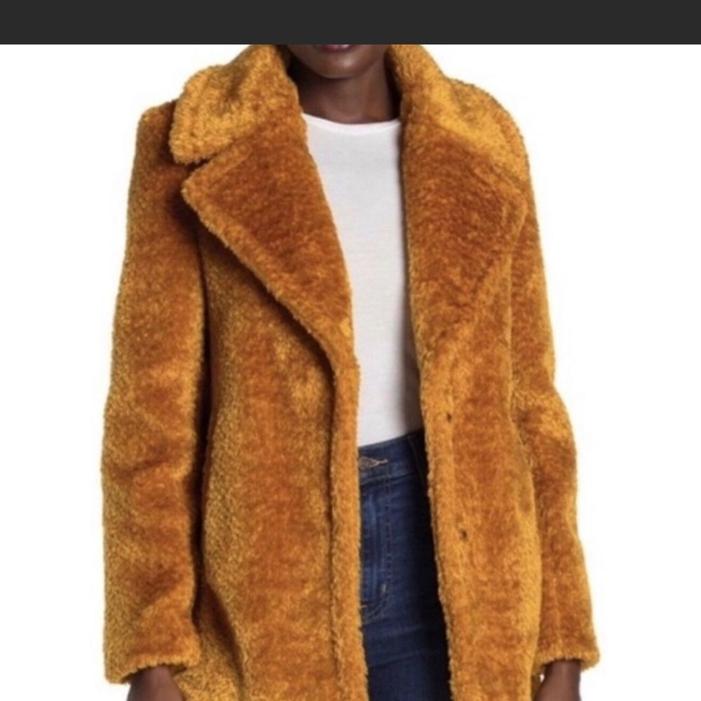 French Connection Faux Fur Notch Collar Coat